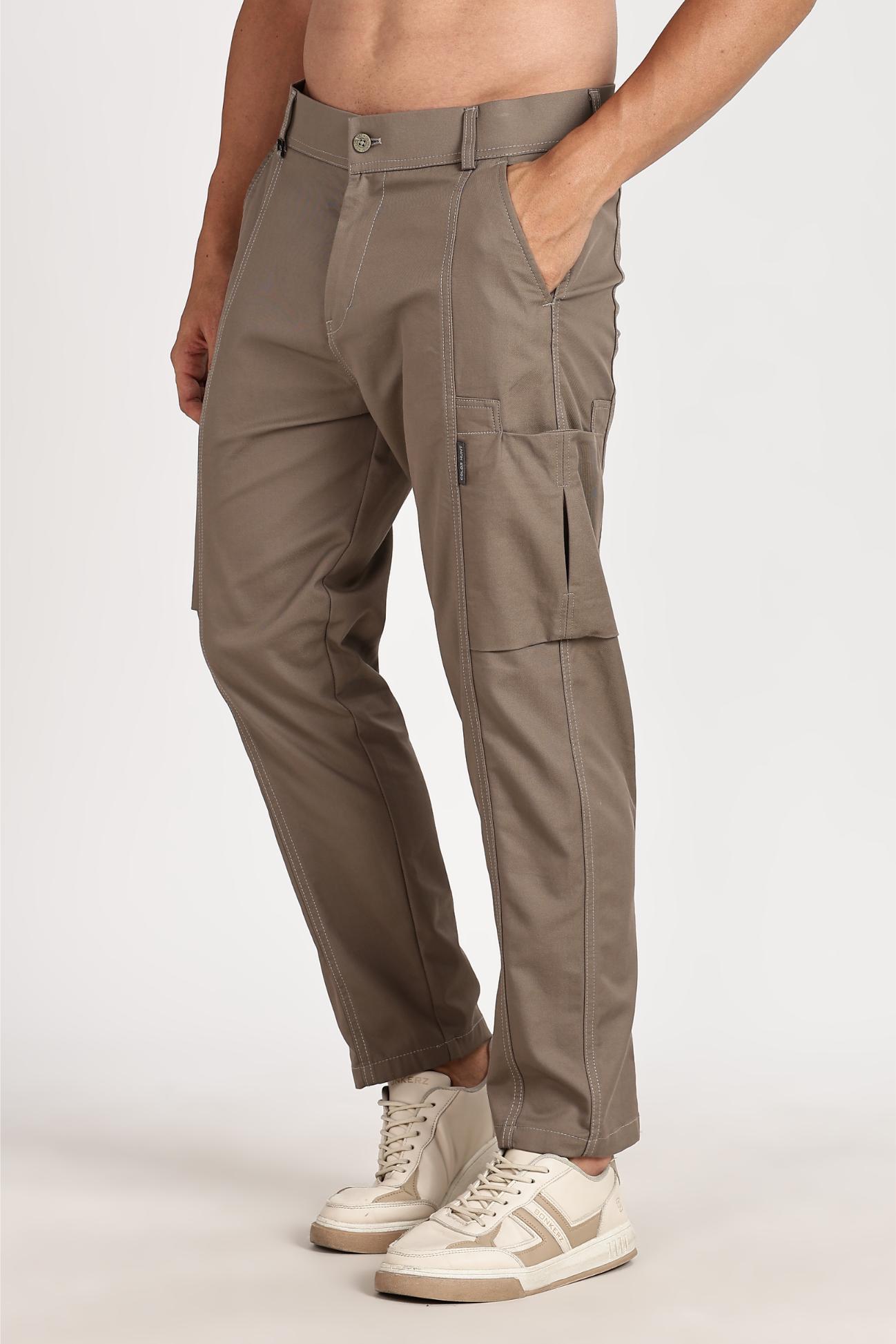Color Hunt Men's Earth Brown Multi-Pocket Full Length Trouser