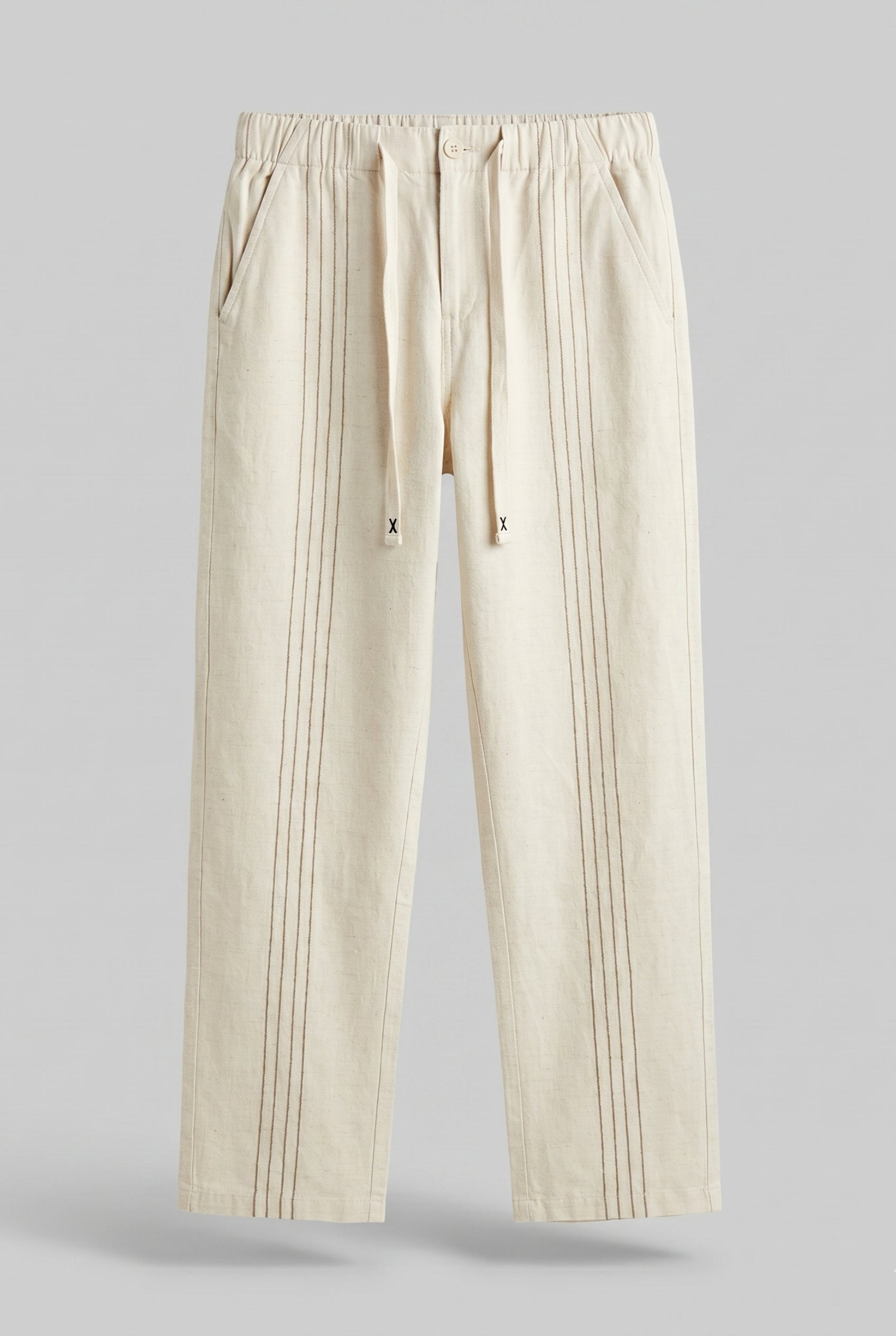 Color Hunt Men's Light Cream Pintuck Casual Trousers