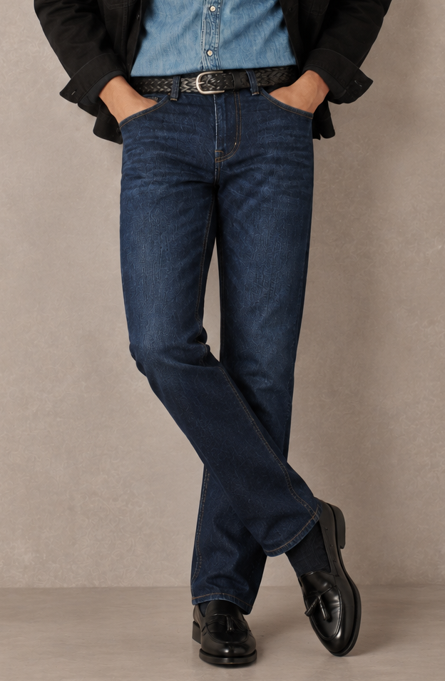 Color Hunt Dark Blue Regular Fit Textured Denim Jeans for Men