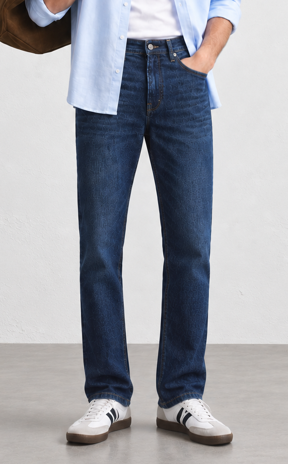 Color Hunt Dark Blue Regular Fit Textured Denim Jeans for Men